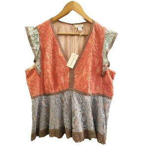 Sundance Coral and Gray Lace Blouse